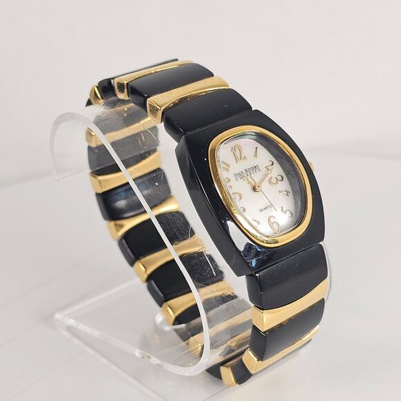Joan Rivers Classics Women's Quartz Watch 25mm Oval Black Gold Stretch Bracelet - Picture 9 of 15